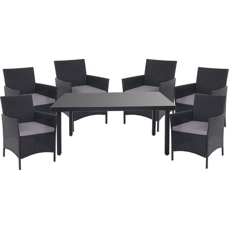 Conjunto de muebles de jardín de polirratán antracita que incluye mesa y 6 sillones con cojines gris oscuro 040003054 (1/5)