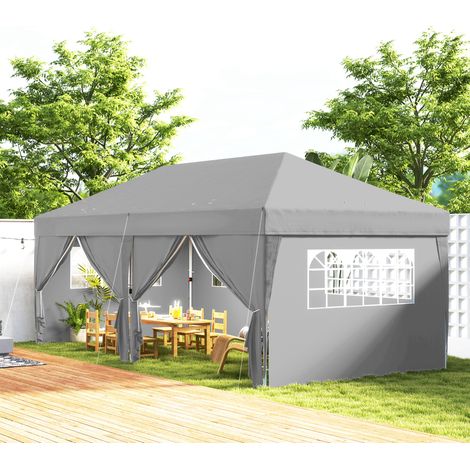 Tonnelle de jardin exterieur tonnelle pliante 3 x 6 m avec 6 parois latérales. sac de transport inclus. gris