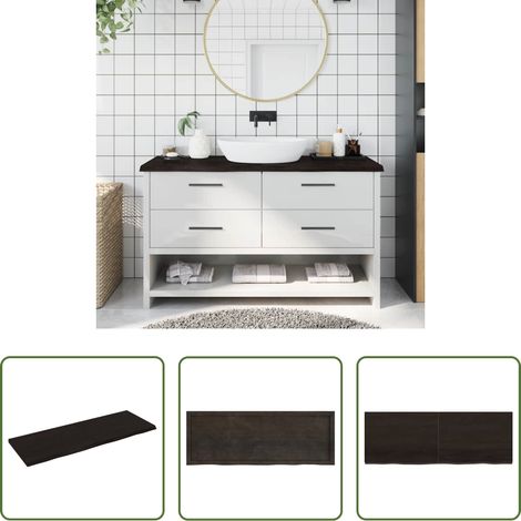 vidaXL Plan de travail de salle de bain - Comptoir de salle de bain marron foncé bois massif traité (1/5)