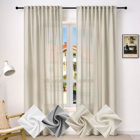 WOLTU 1 Pièce Rideau Voilage de Noël Translucide en Effet Lin, 135x175 cm, Pure Rideau avec Fronces pour Séjour, Décoration de Fenêtre pour Salon Chambre à Coucher, Sable (1/5)