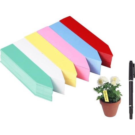 Plastic Plant Labels, 600 Pieces Plastic Garden Label, 10 x 2 cm Waterproof Garden Labels, Labels for Plants Send Pen, for Gardens, Orchards, Farms (6 Colours) (1/5)