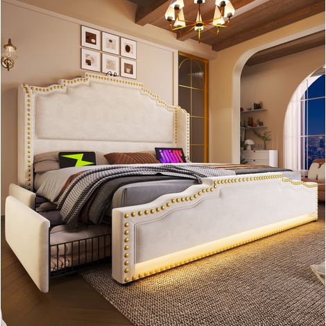 Bett Bettgestell Stauraum 180x200 Samt LED OKMYHOME (1/5)