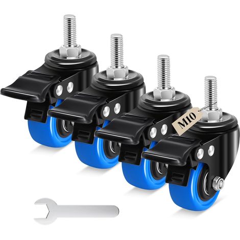 50mm Roulette Pour Meubles Tige Fileté M10 x 1,5x 30mm, Silencieuses Roulettes Etendoir Capacité 270KG, 360 Degrés Roulette Pivotantes avec Frein pour Meubles, Barbecue, Chariots, Transport (1/5)