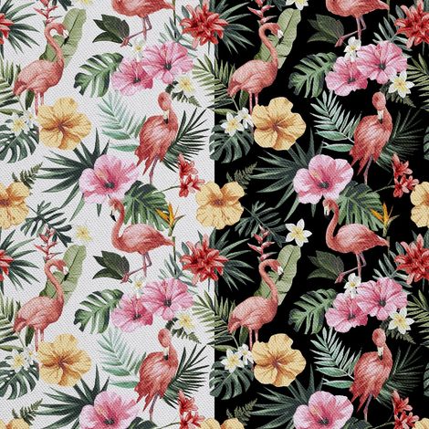 Tela Oxford decorativa para exteriores - Motivo tropical sobre fondo blanco y negro (1/5)
