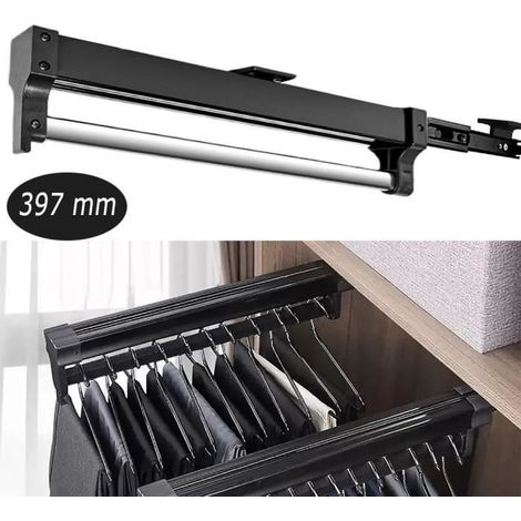 Tringle à vêtements extensible permettant de sortir les cintres - Barre télescopique réglable (397 mm, noir) (1/3)