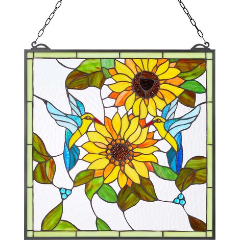 VEVOR Pannello per Finestra in Vetro Colorato 502 x 520 mm Decorazione per Finestre in Vetro Colorato Rettangolare Verticale con Catena, Artigianato Tradizionale Vintage per Decorazione della Casa