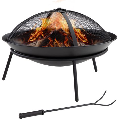 Outsunny brasero exterior para jardín pozo de fuego de metal con protector de chispas y atizador para hogueras terraza camping al aire libre Ø47x33 cm (1/5)