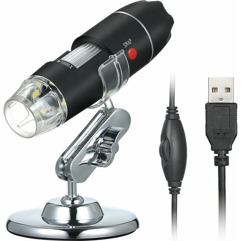 Green Mobility-Microscope numerique USB 1600X Camera de grossissement 8 LED avec support Loupe d'inspection portable, modele: Noir (1/5)