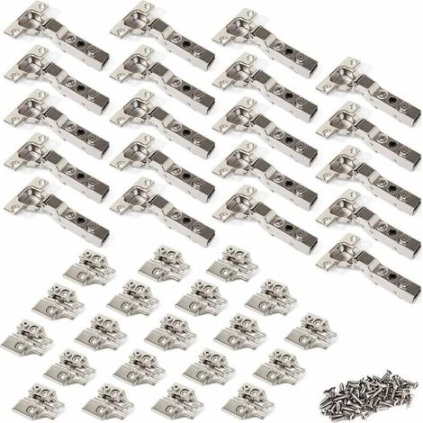 105 Degré Demi Recouvrement Charnières 35mm avec Amortissement pour Porte de Placard Cuisine Charniere pour Meuble Armoires en Semi-applique Lot de 20 - Argent (1/4)
