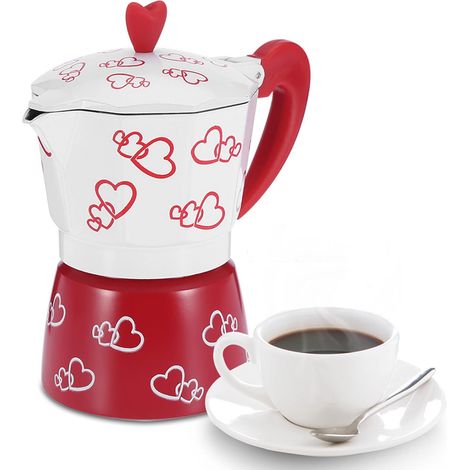 Cafetière Moka en aluminium, Pot de bouilloire pour machine à café expresso imprimé coeur rouge pour le bureau domestique (1/5)