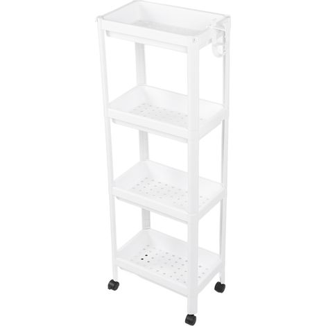 Lot blanc étagère tour salle de bain en plastique autonome 4 niveaux avec roulettes rangement multifonction pour salon chambre cuisine (1/5)