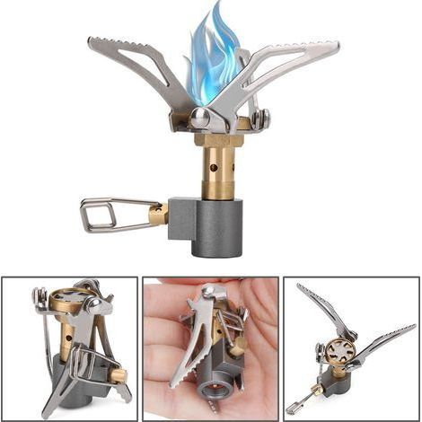Tragbarer, kleiner, faltbarer und robuster Camping-Gaskocher aus Metall mit integriertem Brenner. (1/5)
