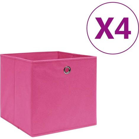 Boîtes de rangement lot de 4 en tissu non tissé, boîtes de rangement pliables 28 x 28 x 28 cm couleur rose pour rangement maison, placard, dressing (1/5)