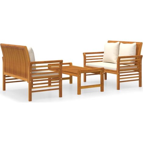 Salon de jardin 3 pcs avec coussins Bois massif d'acacia (1/5)