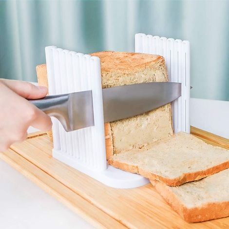 pezzi Affettatrice per pane fatto in casa, guida regolabile per tagliare i toast, guida per tagliare le fette in modo uniforme, macchina pieghevole per tagliare i bagel e i sandwich (1/5)