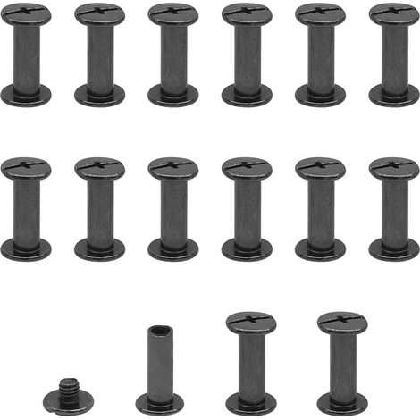 Lot de 15 vis Chicago M5x15mm Vis de reliure Rivet à clous en métal Vis Chicago à tête cruciforme pour ceinture en cuir Bricolage Livre de scrapbooking noir brillant (1/5)