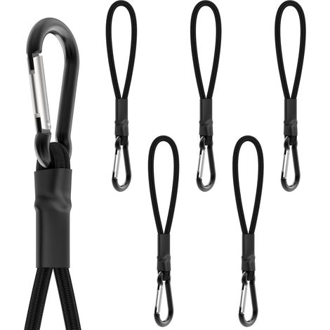 (6 pièces, noir) Corde élastique de 22 cm avec crochets, corde élastique multifonctionnelle haute résistance pour l'extérieur avec mousqueton en aluminium (YH) (1/5)