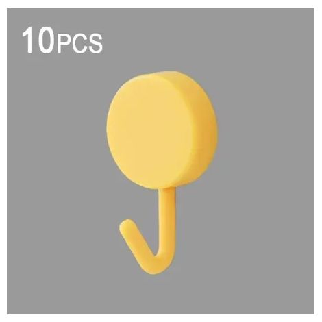 (Lot de 10 crochets adhésifs jaunes) Crochets muraux auto-adhésifs résistants, sans perçage, pour manteaux, sacs, portes de salle de bain, porte de cuisine, porte-serviettes, accessoires de rangement (1/5)