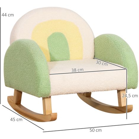 Schaukelstuhl für Kleinkinder Niedliches Design, Schaffell-Imitat, Eukalyptusholz Grün + Gelb Beige (1/5)