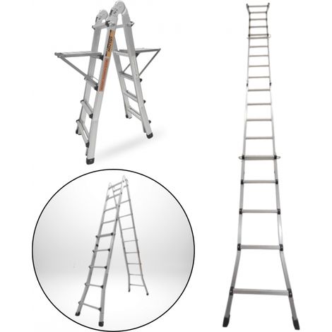 Échelle articulée pliante et télescopique en aluminium 4x5 marches 4,96m + 2 tablettes - SECURY-T