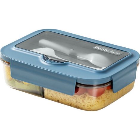 FENH Lunch Box Micro Ondable, 1400Ml Boite Repas avec 3 Compartiments et Couverts, Boite à Lunch pour Pique-Nique (1/5)