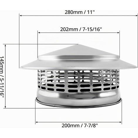 Roof Rain Cap 200MM Stainless Steel Chimney Cover Vent Hood Chimney Caps (1/4)