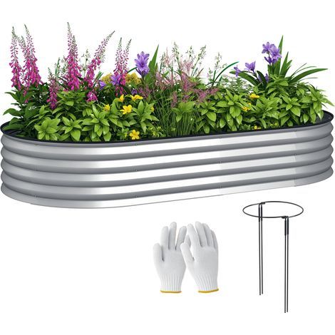 Jardinière surélevée galvanisée en acier lit de jardin bordure caoutchouc 181 x 93 x 30 cm argent (1/5)