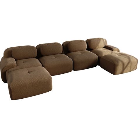 Divano modulare a U senza montaggio in tessuto effetto corduroy 32D marrone (1/5)
