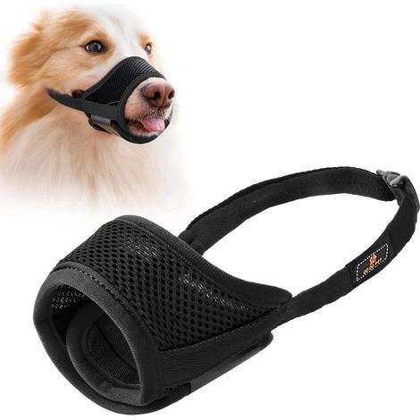 Muselière pour chien - Réglable - Nylon résistant - Muselière en maille douce et respirante- Fermeture Velcro - (XS) - Noir (1/5)