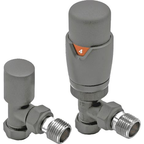 Heatwave Prime Basalt Grey Angled Thermostatic Radiator Valve Set
