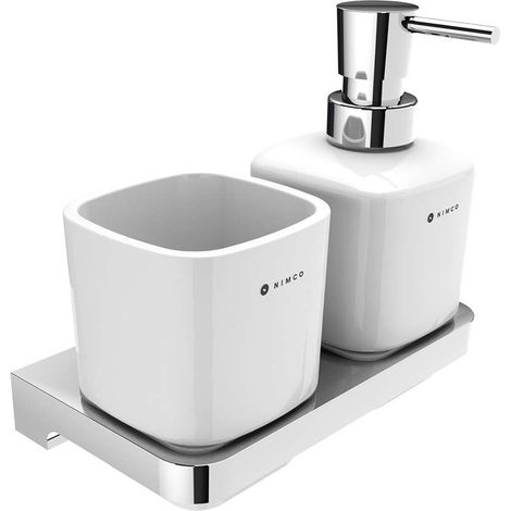 Nimco Maya - Seifenspender und Becher mit Halter, weiß/chrom MA 2905831K-26