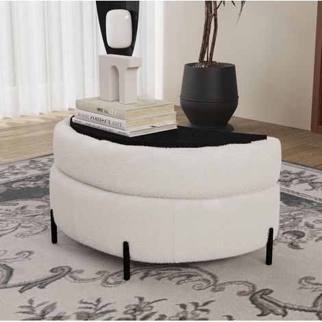 Pouf contenitore 84.5x36.5x49.5 cm, seduta imbottita, spazio nascosto, Sherpa, avorio (1/5)