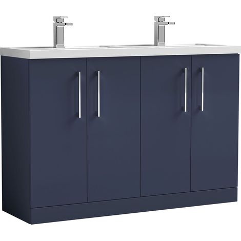 Nuie Arno Floor Standing 4-Door Vanity Unit with Double Polymarble Basin 1200mm Wide - Midnight Blue (1/4)