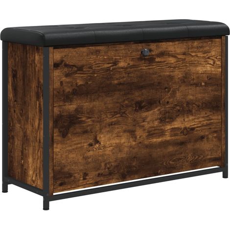 Banc de rangement à chaussures avec tiroir rabattable 82 x 32 x 56 cm bois d'ingénierie couleur chêne fumé DEC024824