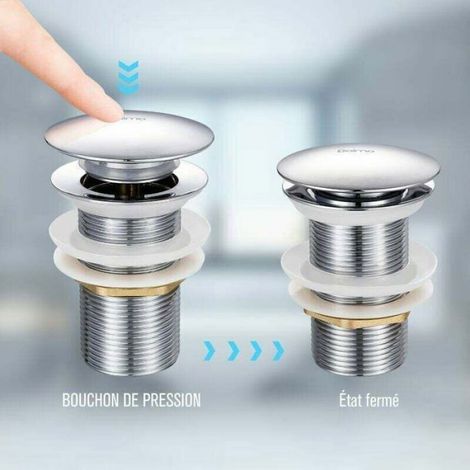Bonde lavabo pop-up - - Laiton chromé - Sans trop-plein - Ouverture facile - Anti-débordement (1/4)