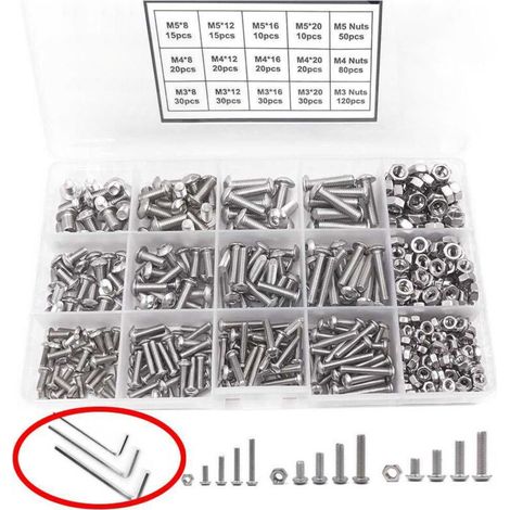 Jeffergarden Kit d'assortiment d'écrous de vis à tête cylindrique en acier inoxydable, 500 pièces, M3 M4 M5, pour la fabrication Automobile (1/5)