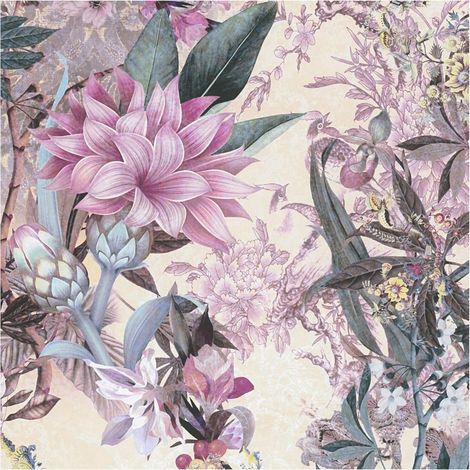 Flowers wallcovering wall Profhome 381774 smooth non-woven non-textured wallpaper with floral ornaments matt white pink green grey blue 5.33 m2 (1/5)