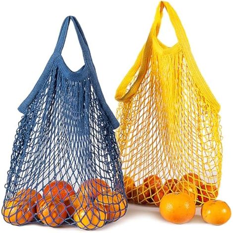 2 Pièces Sac à Provisions Filet Coton Filet à avec Poignée Courte Pliable Sac en Sac de Plage pour Fruits Légumes Courses (1/4)