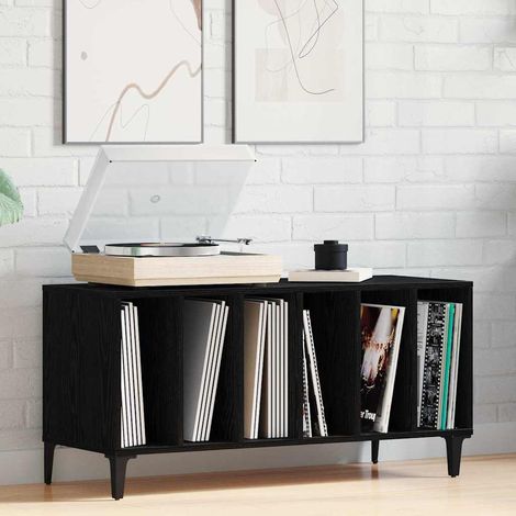 Schallplattenschrank Schwarz Eichen-Optik 100 x 38 x 48 cm