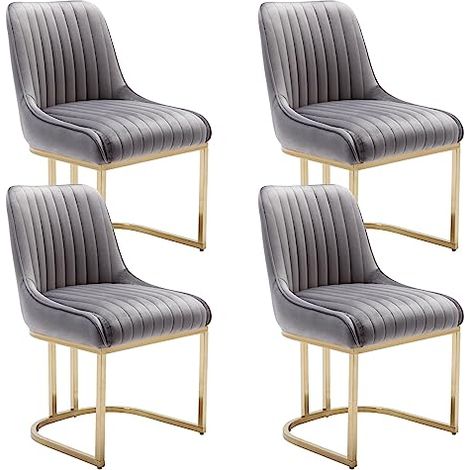 Dining Chairs Set of 4 in Velvet Upholstered Kitchen Corner Chairs with Golden Metal Frame for Dining Living Room Restaurant, Grey, Wahson