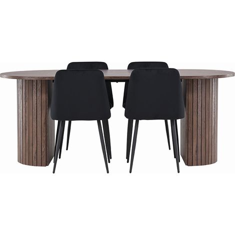Härön Essgruppe Tisch 90x200cm und 4 Velours Stühle mocca. (1/4)