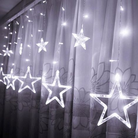 12 Étoiles Lumières de Rideaux 138 Leds Guirlande lumineuse Décoration pour Noël Fête Vacances Mariage Fenêtre 8 Modes Flash Blanc (1/4)