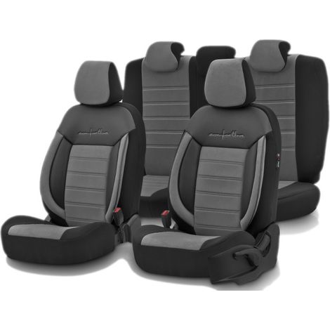 Komplettset Luxus-Sitzbezüge OTOM, Textil mit Kunstleder, COMFORT LINE-Design – grau-schwarz mit grauer Naht, für vordere und hi
