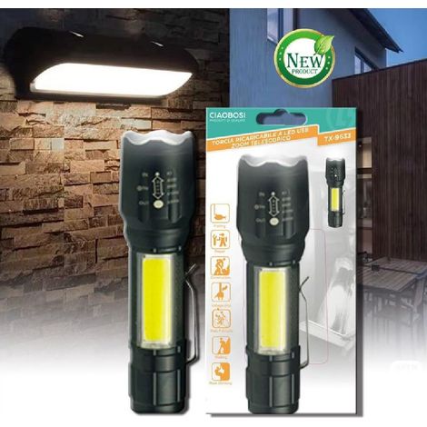 Linq - Torcia Tattica Usb Ricaricabile A Led Zoom Telescopico Escursioni Pesca Tx-9633 - (1/5)
