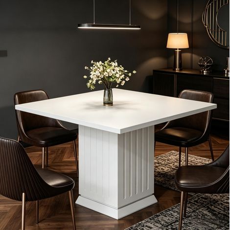 Table de salle à manger carrée 4 personnes 90x90x75 cm blanche OKMYHOME (1/5)