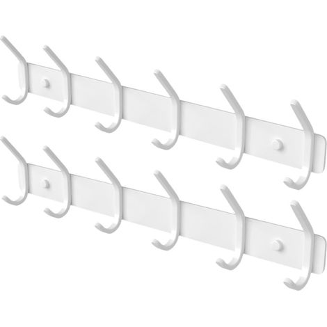 Juego de 2 percheros de pared blancos mate con 6 ganchos, fabricados en aluminio resistente, doble capacidad.