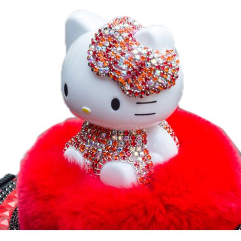 Ornement décoratif pour voiture en forme de chat, décoration intérieure de tableau de bord incrustée de strass, rouge vif (1/5)
