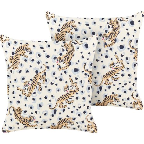 Conjunto de 2 cojines de jardín almohada de exterior 45 x 45 cm poliéster motivo tigres multicolor Arenzano