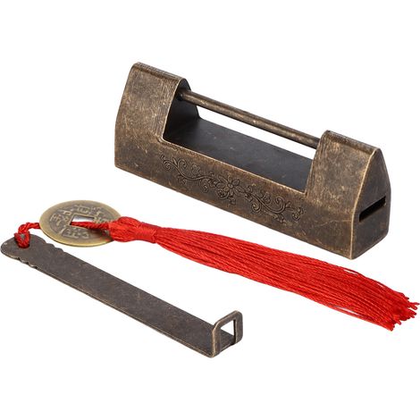 Cadenas chinois ancien, entraxe de 4,3 cm (1,7 pouce), en laiton durable et inaltérable, style vintage, très répandu pour la fermeture de boîtes et d'armoires. (1/5)