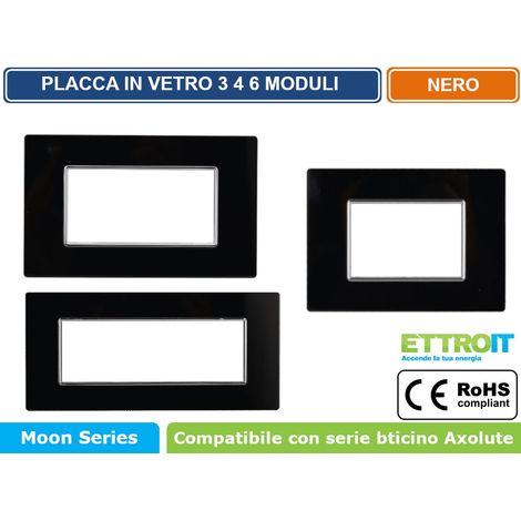 ETTROIT AN84602 Placca In Vetro Serie Moon 6P Colore Nero Compatibile Con Bticino Axolute (1/4)
